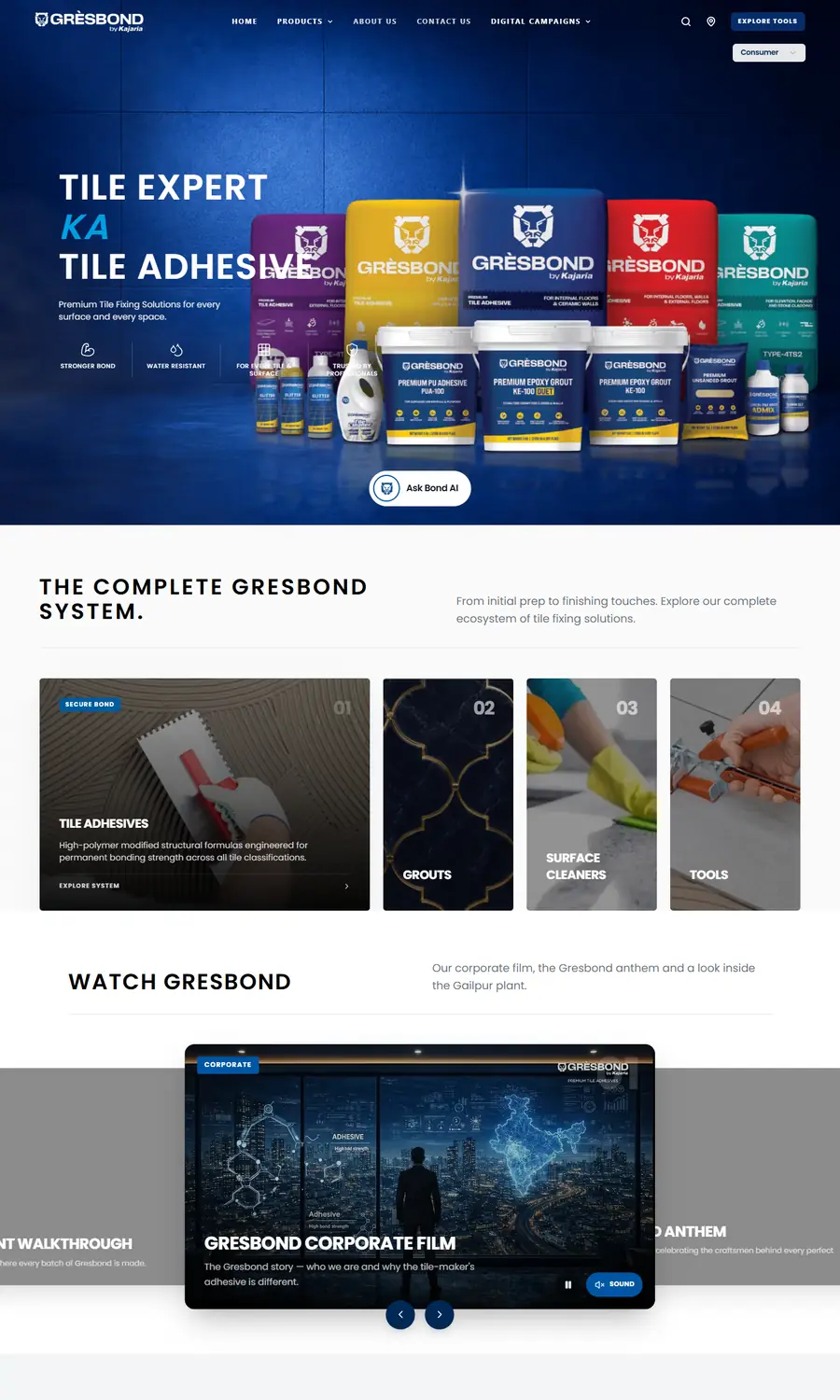 Gresbond by Kajaria website homepage