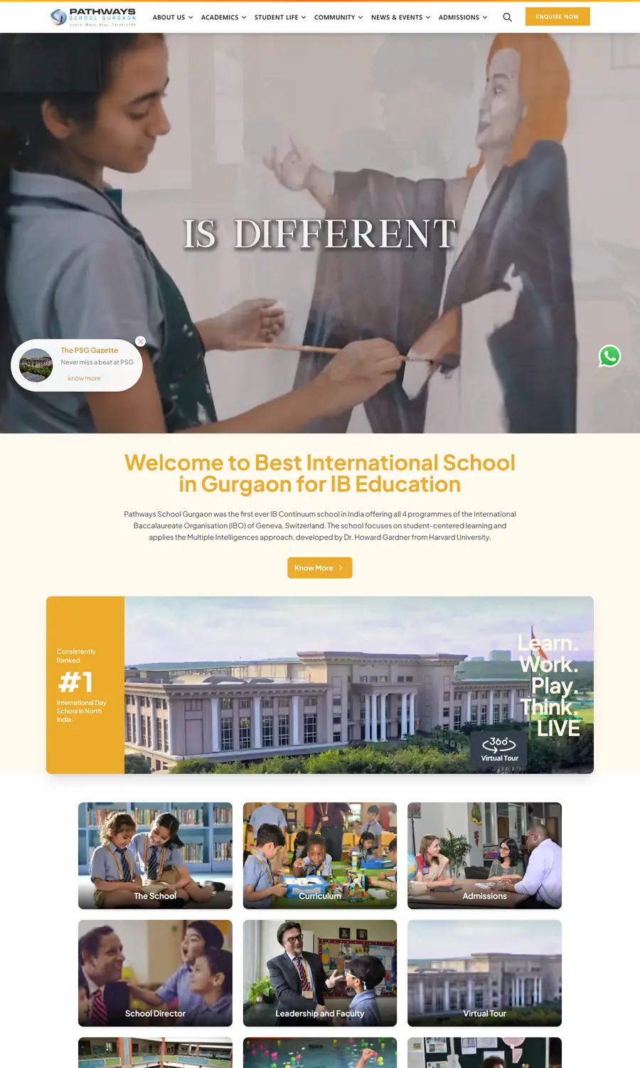 Pathways School Gurgaon website homepage